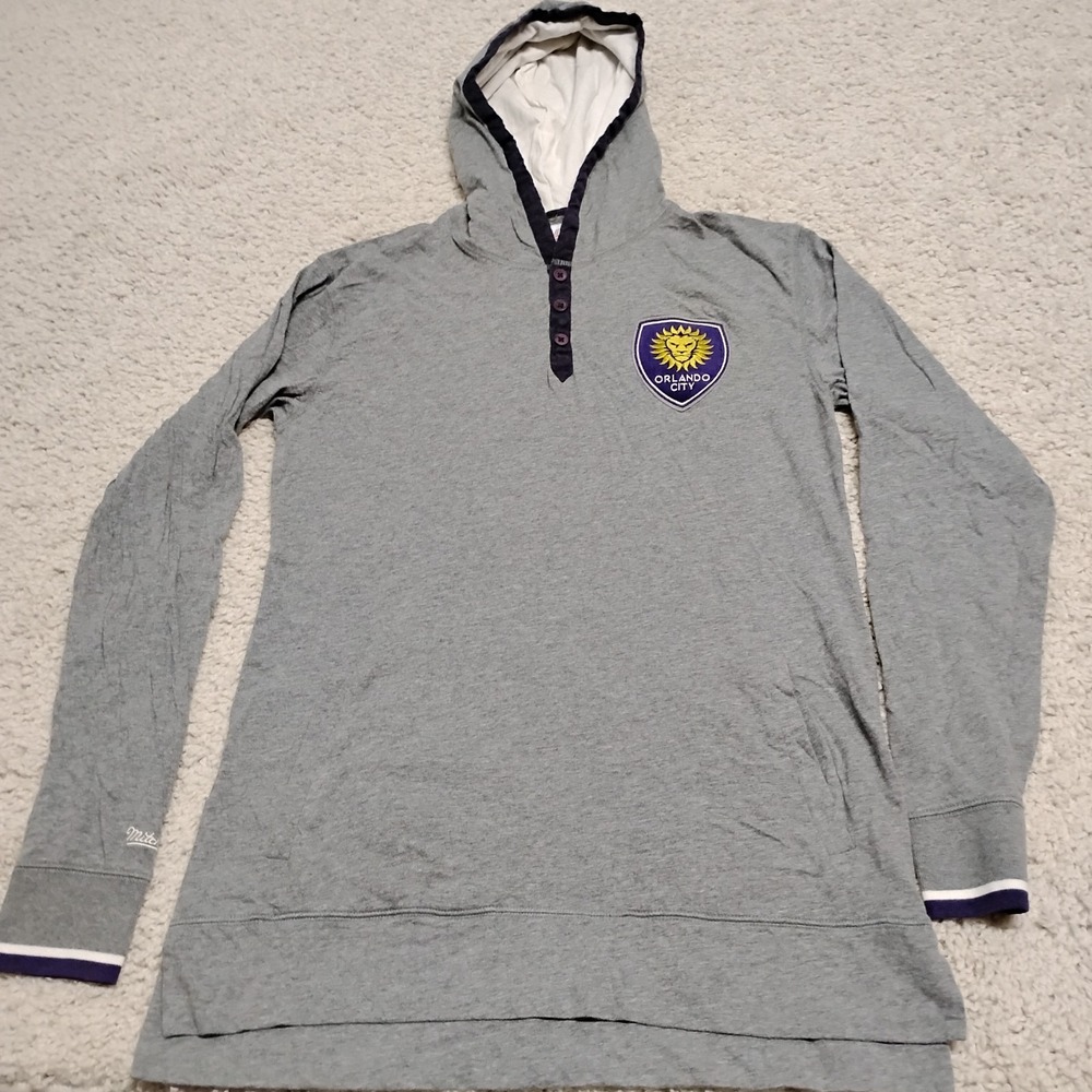 Orlando City SC Hoodie Shirt Mens Medium Gray MLS Mitchell & Ness Futbol Soccer